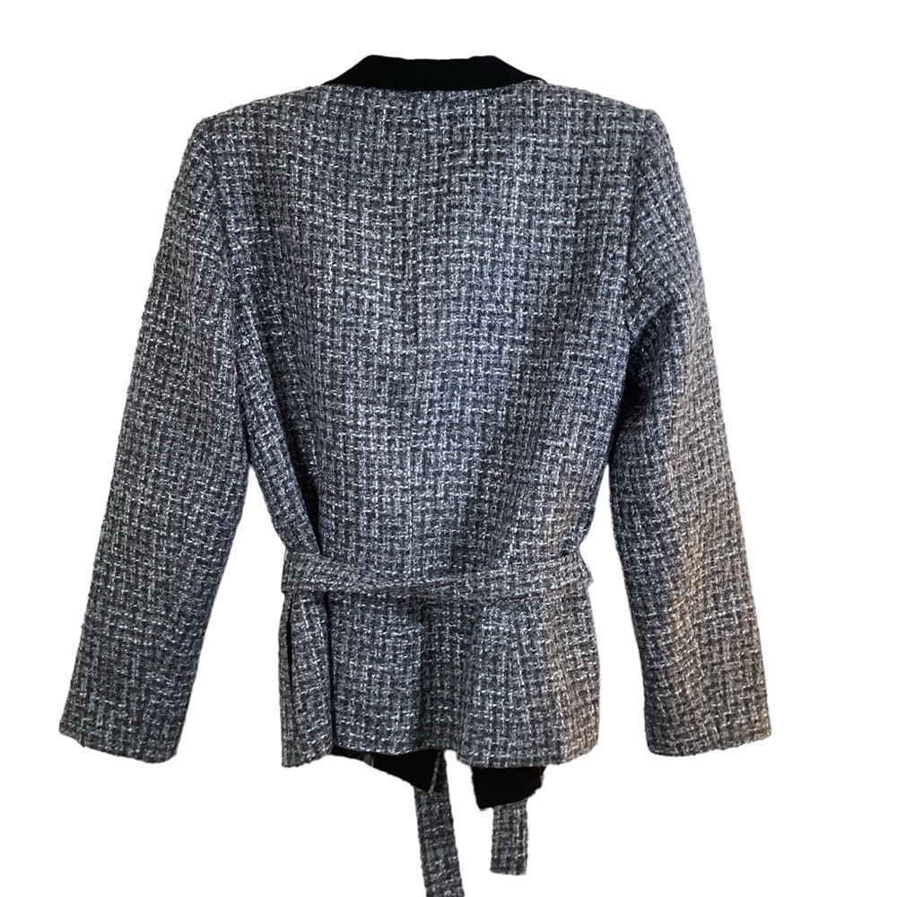 White House Black Market Women’s Gray Tweed Black Lapel One Button Blazer.  Sz 8 - Picture 2 of 8